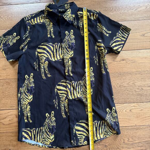 NWT Pizoff Zebra Print Button Down Shirt SZ XL Satin Wild Exotic Black Yellow - Picture 7 of 8